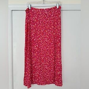 Midi Pink Floral Skirt with Slit - A Summer Staple!
